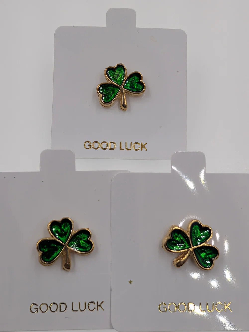3pk Vintage Green Enamel Shamrock Clover Pins Good Luck Irish Pride 0421